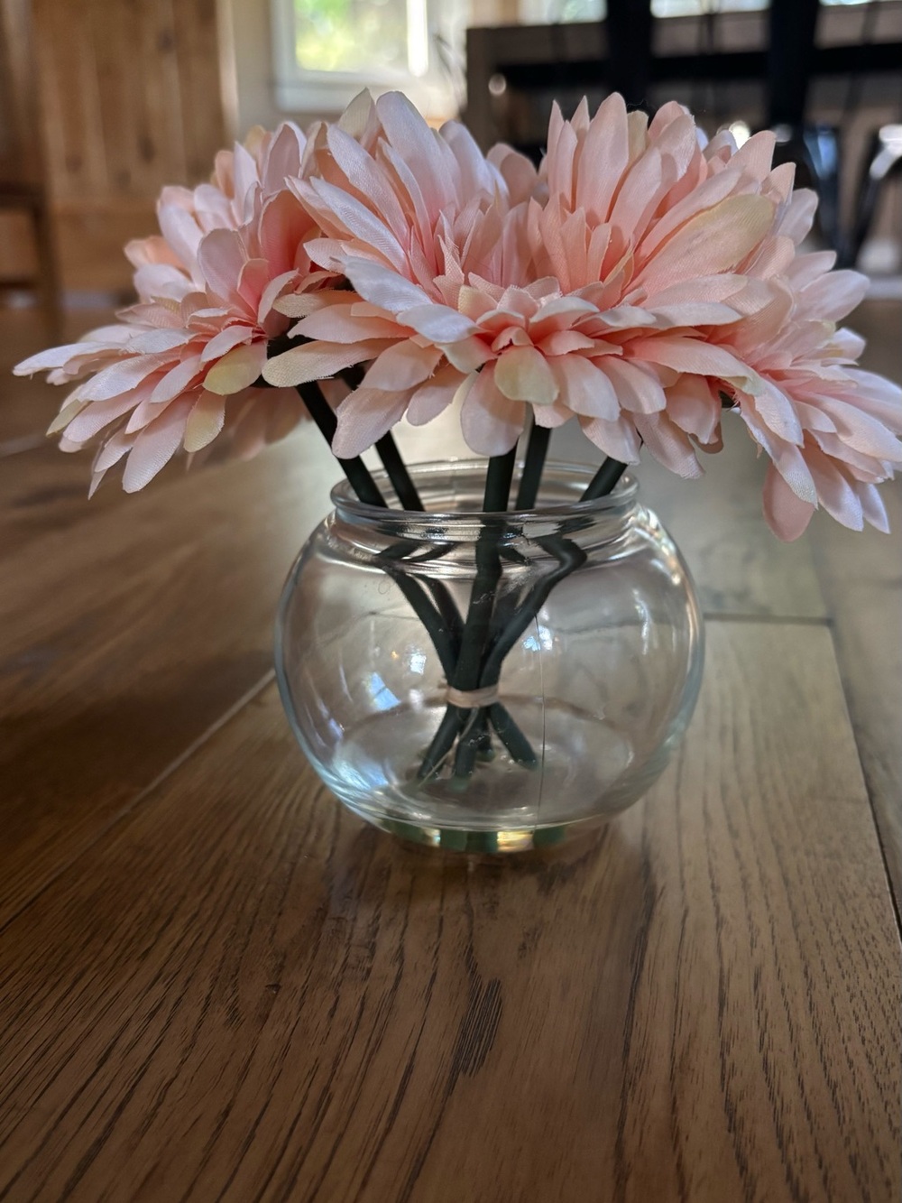 Peach Faux Flower Arrangement in Clear Glass Vase - Home Accents